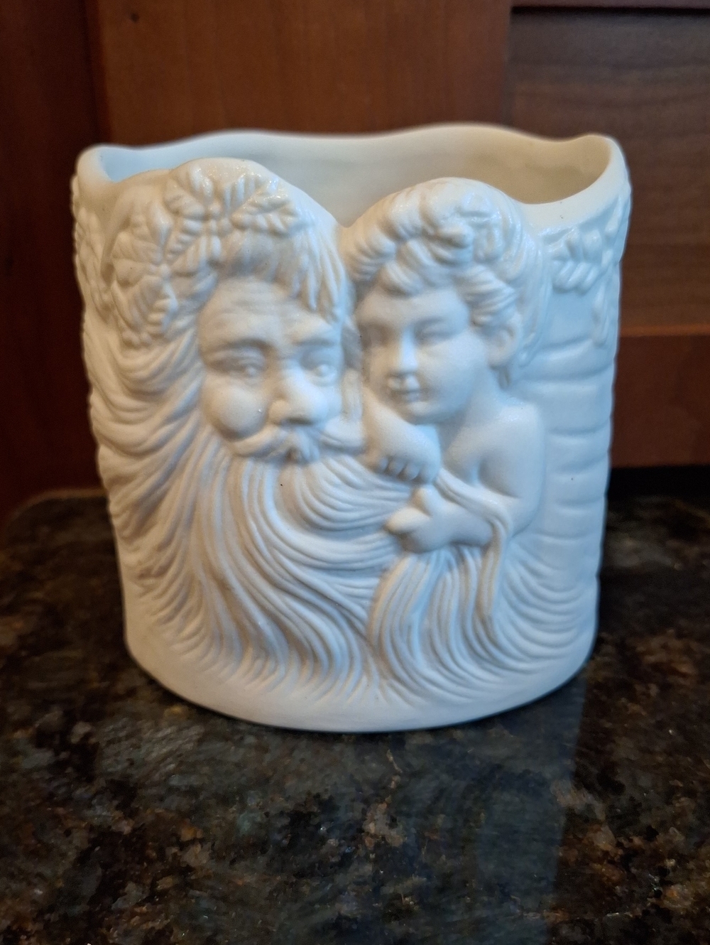 Bisque Father Christmas Santa With Child Planter